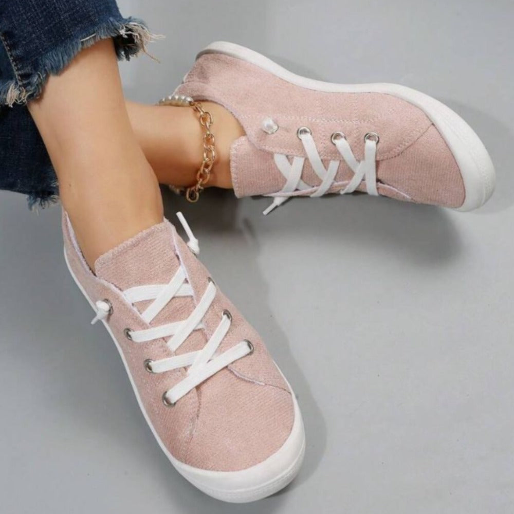 Women Lace Up Design Casual Shoes, Sporty Outdoor Faux Suede Slip-on Shoes