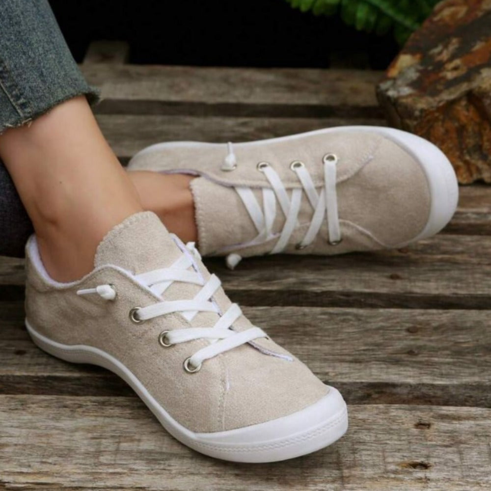 Women Lace Up Design Casual Shoes, Sporty Outdoor Faux Suede Slip-on Shoes