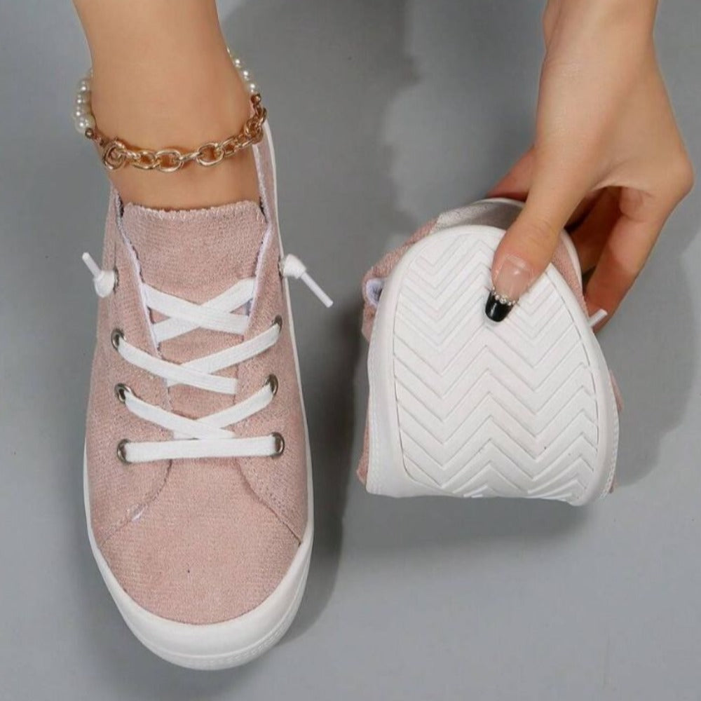 Women Lace Up Design Casual Shoes, Sporty Outdoor Faux Suede Slip-on Shoes
