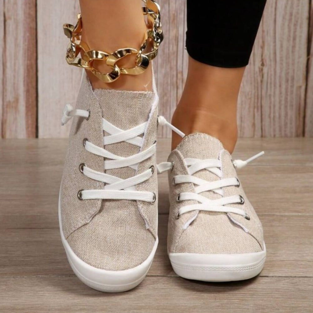 Women Lace Up Design Casual Shoes, Sporty Outdoor Faux Suede Slip-on Shoes
