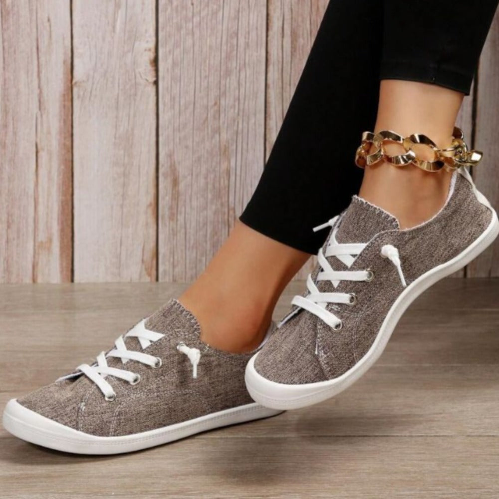 Women Lace Up Design Casual Shoes, Sporty Outdoor Faux Suede Slip-on Shoes