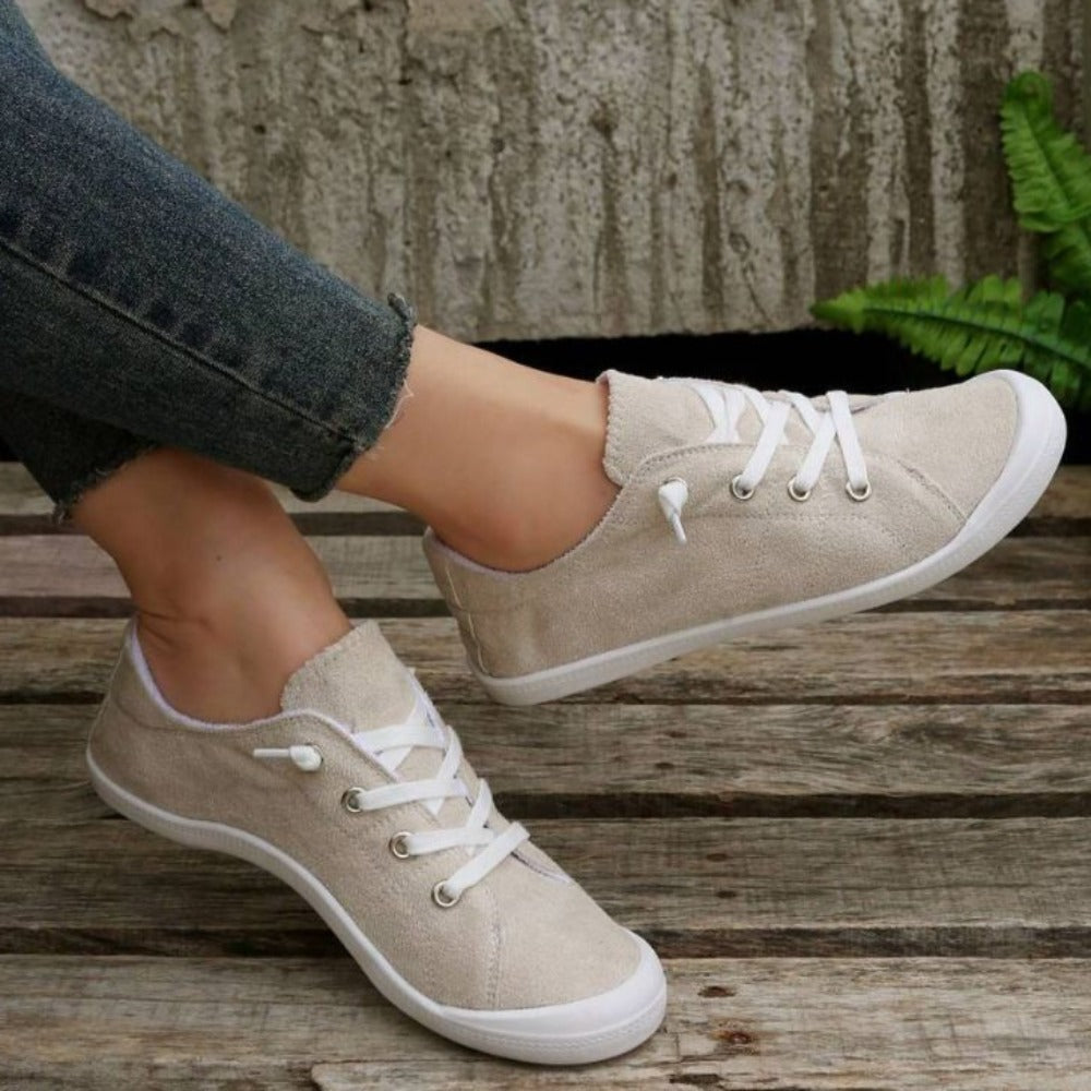 Women Lace Up Design Casual Shoes, Sporty Outdoor Faux Suede Slip-on Shoes