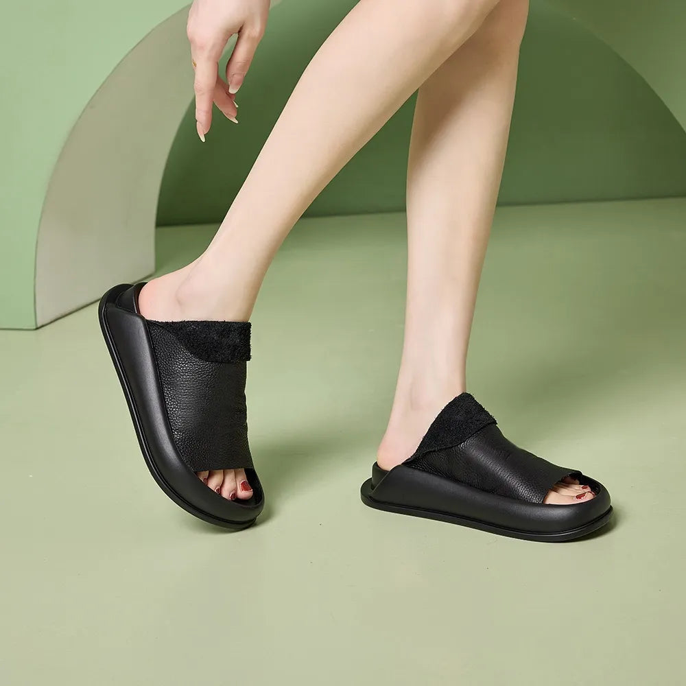 Comfy Leather Platform Slippers